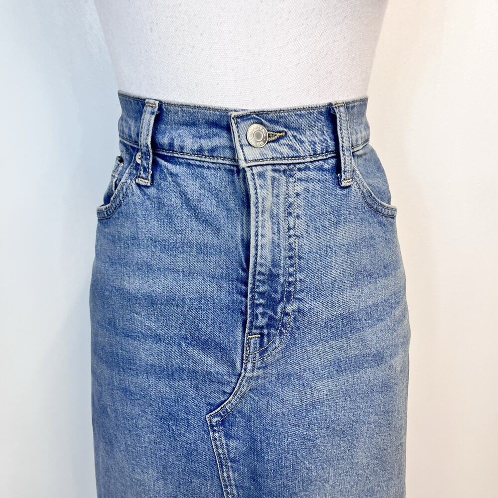 GAP Women's Long Maxi Denim Jean Skirt size 10 30 Front Slit Stretch Boho Hippie - Picture 3 of 7